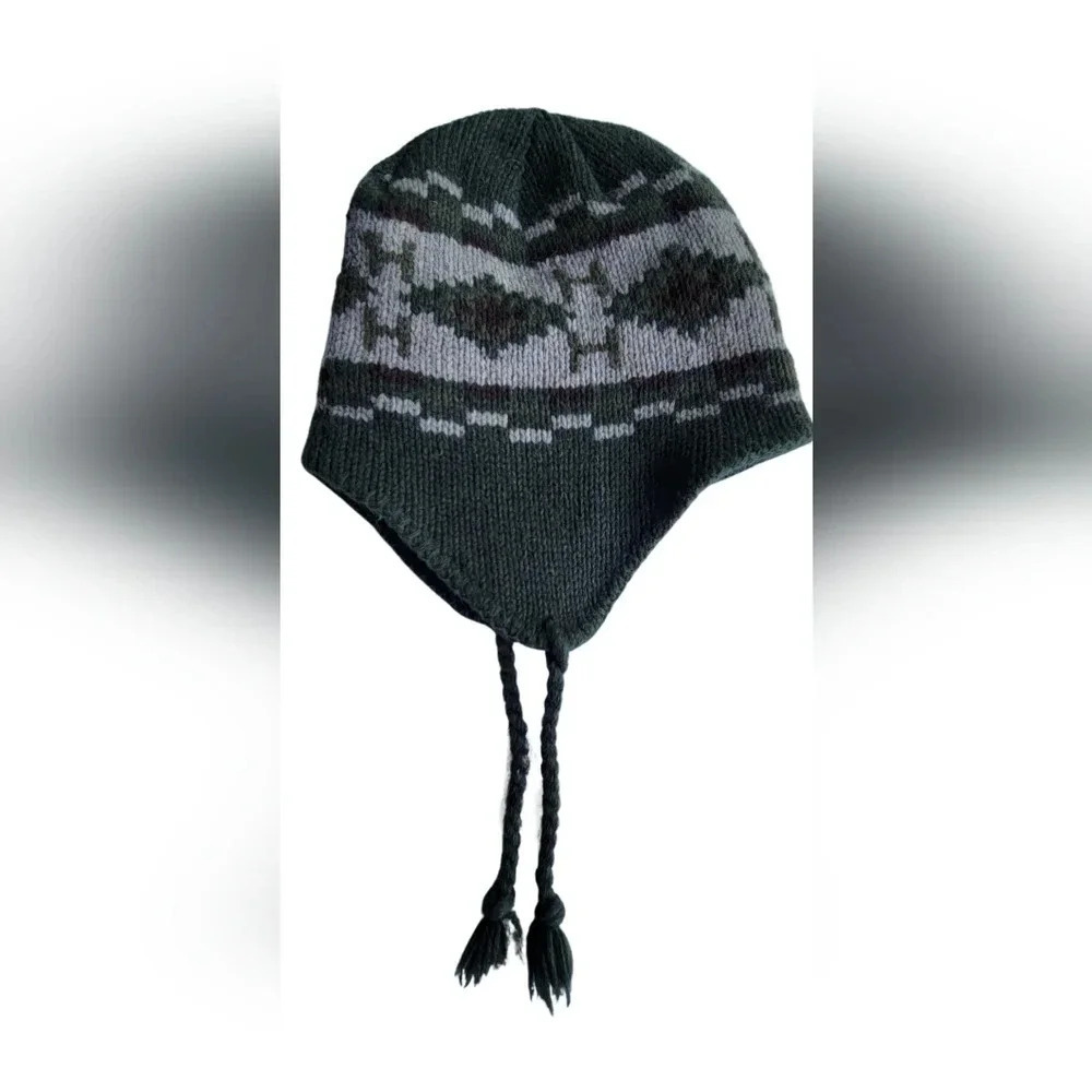 Windriver Olive Green Wool Winter Hat with  strings